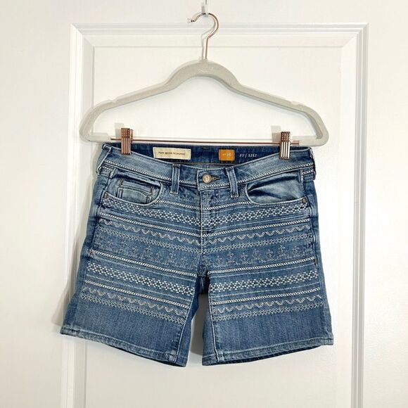 Anthropology Pilcro and the Letterpress Stet Embroidered Jean Shorts Size 26 - Picture 1 of 12
